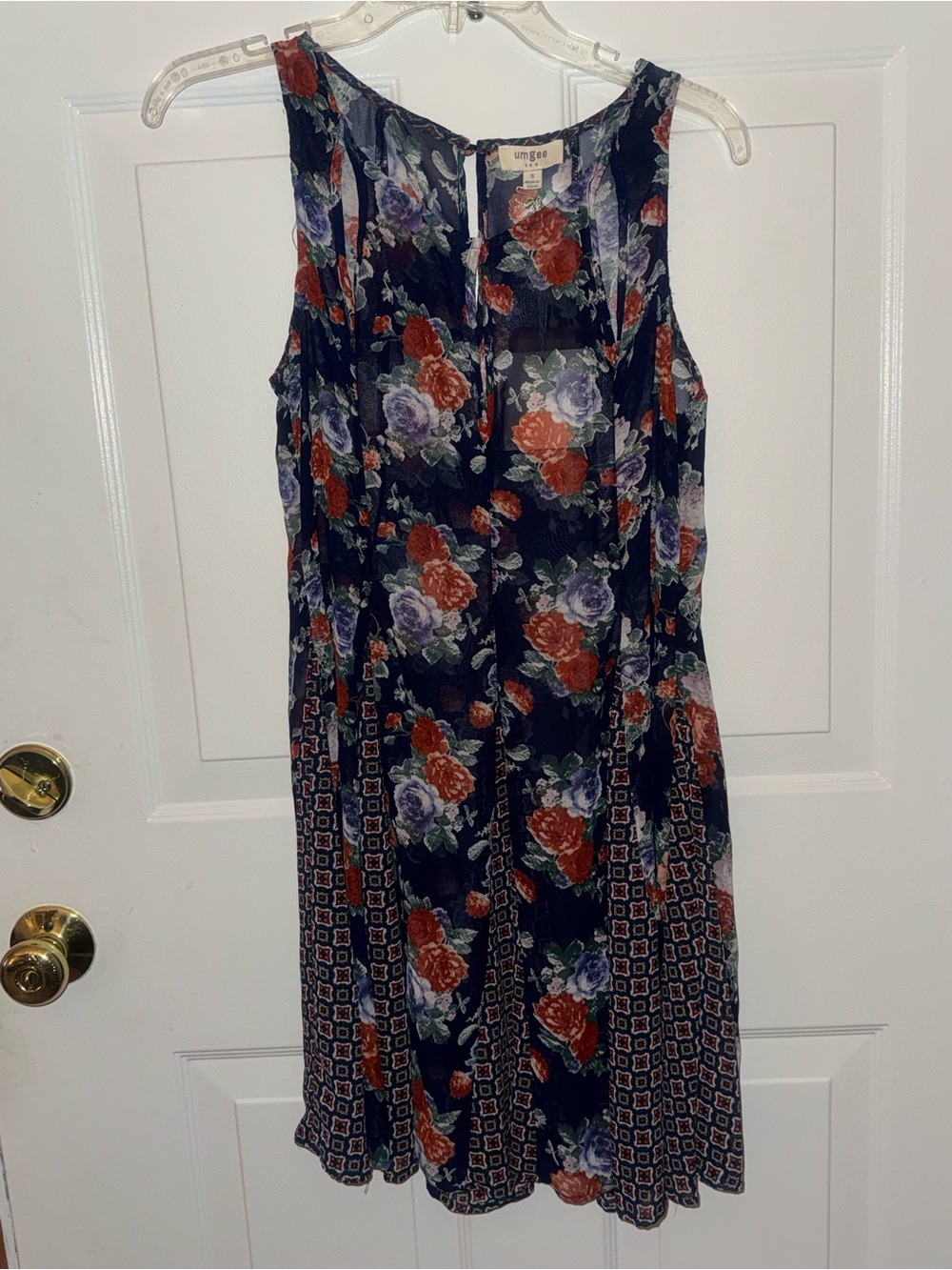 Umgee small Navy Floral Mini Dress with Red and Purple Blooms new